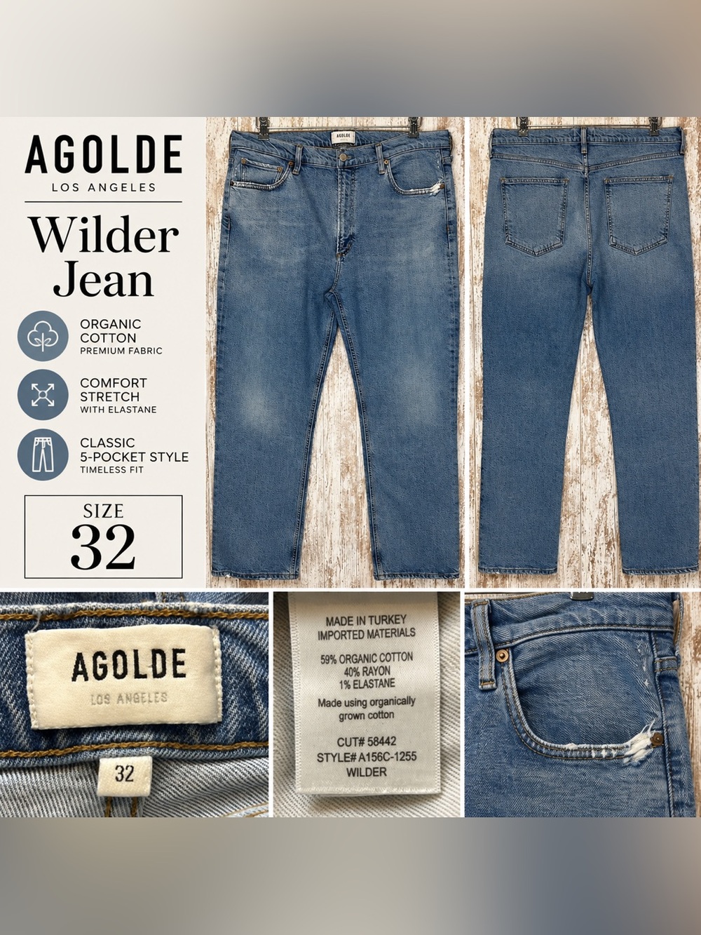 AGOLDE Wilder Jeans Women’s Size 32 Medium Wash Straight Leg Organic Cotton